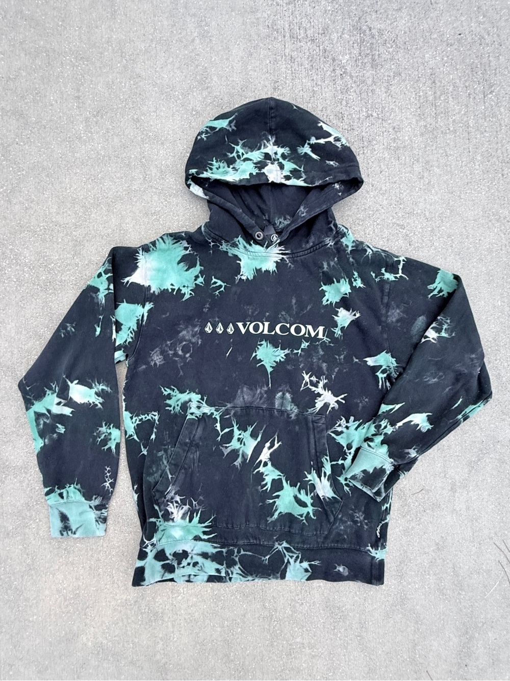 Volcom Men's D.I. Fleece Hoodie Spritz Black Tie Dye Aqua Green Size XS